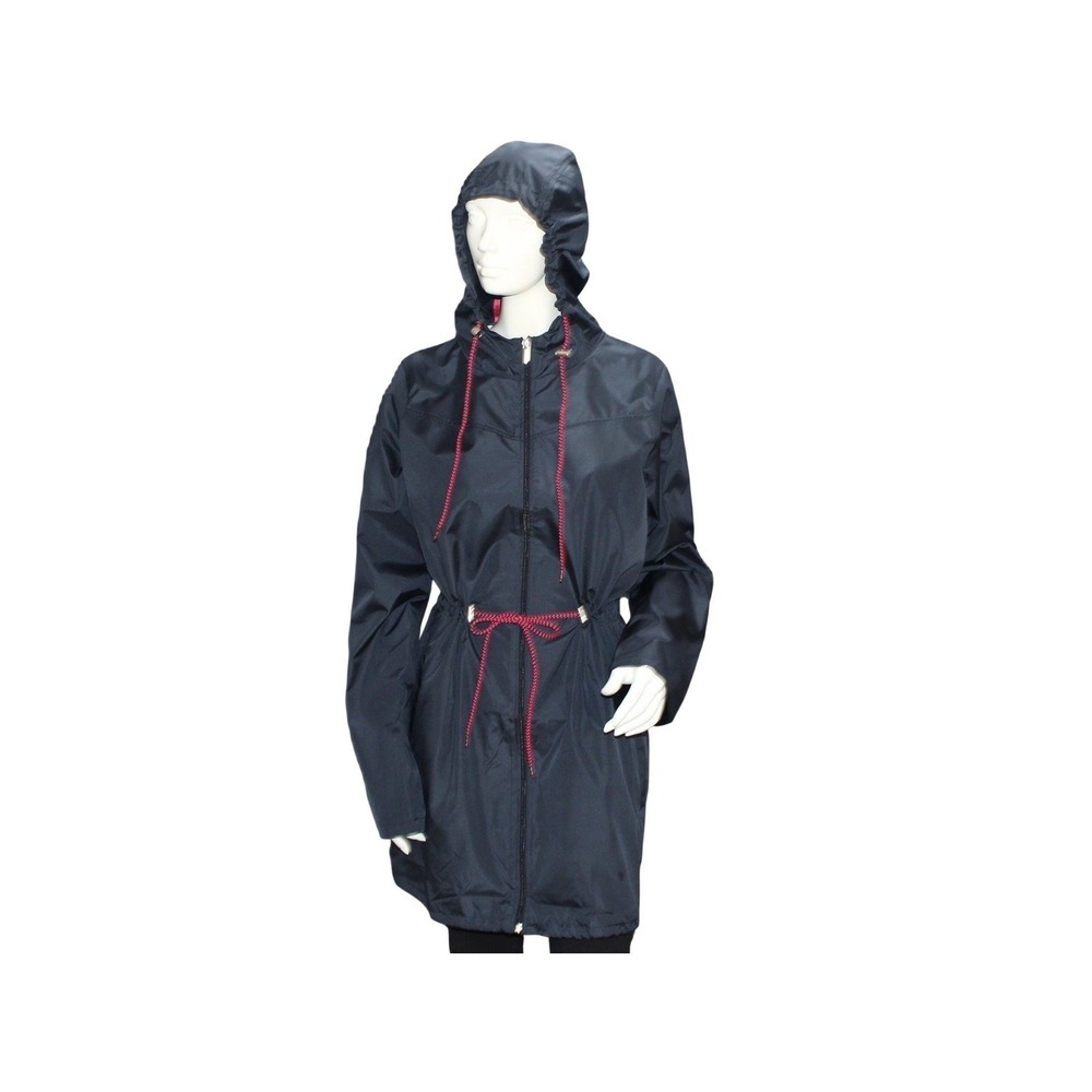 Long Tall Sally Navy Hooded Rain Jacket Cinch Waist NWT US 10 Tall